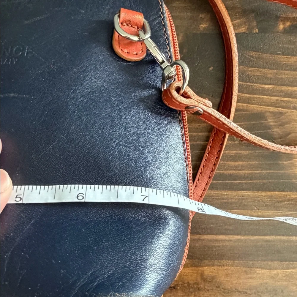 Florence Made in Italy Navy & Brown Leather Crossbody with Silver Tone Hardware